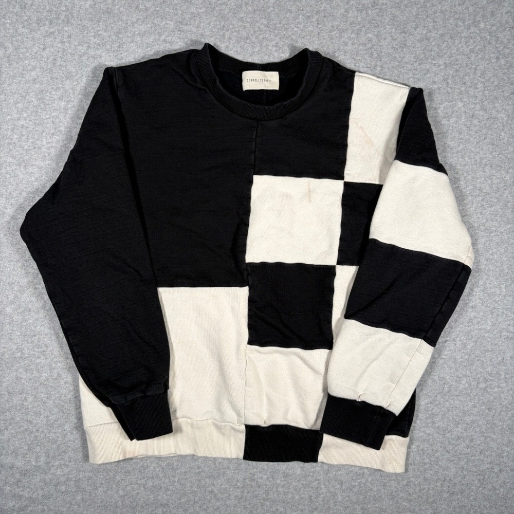 CORRELL CORRELL Pullover Sweater Women's M Black White Checkerboard Crew FLAWS